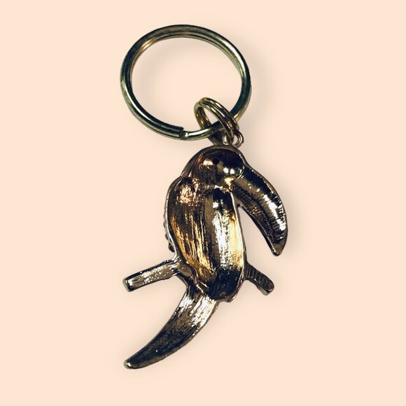 Parrot Keychain Keyring w/ Rhinestones - Exotic Bird Design - Gold-Tone Metal - Picture 2 of 2